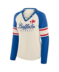 Fanatics Women's Cream/Royal Buffalo Bills Hometown Gridiron Hero Raglan Lace-Up V-Neck Long Sleeve T-Shirt