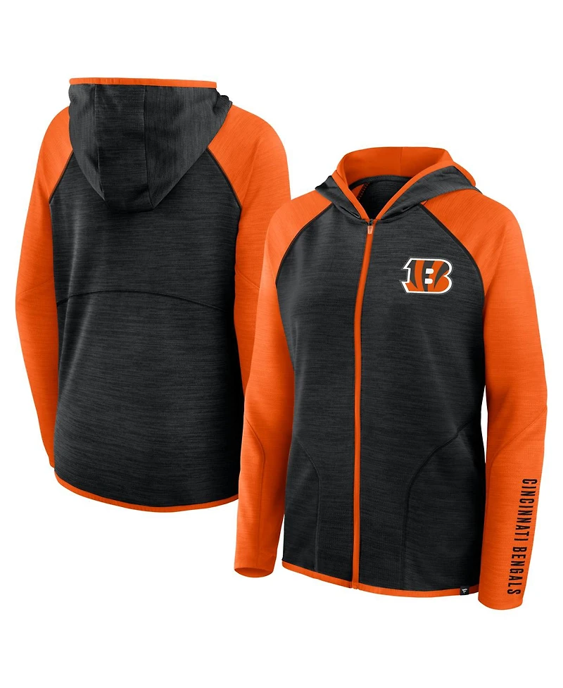 Fanatics Women's Black/Orange Cincinnati Bengals Redzone End Around Pass Raglan Full-Zip Hoodie