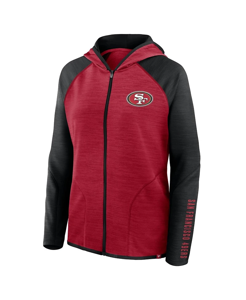 Fanatics Women's Scarlet/Black San Francisco 49ers Redzone End Around Pass Raglan Full-Zip Hoodie