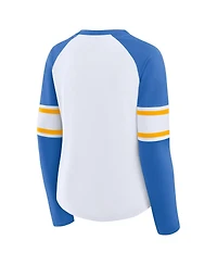 Fanatics Women's White/Powder Blue Los Angeles Chargers Redzone Blitz Package Raglan Lace-Up V-Neck Long Sleeve T-Shirt