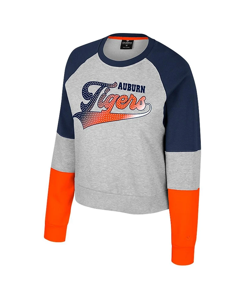 Colosseum Big Girls Heather Gray Auburn Tigers Katinka Rhinestone Pullover Sweatshirt