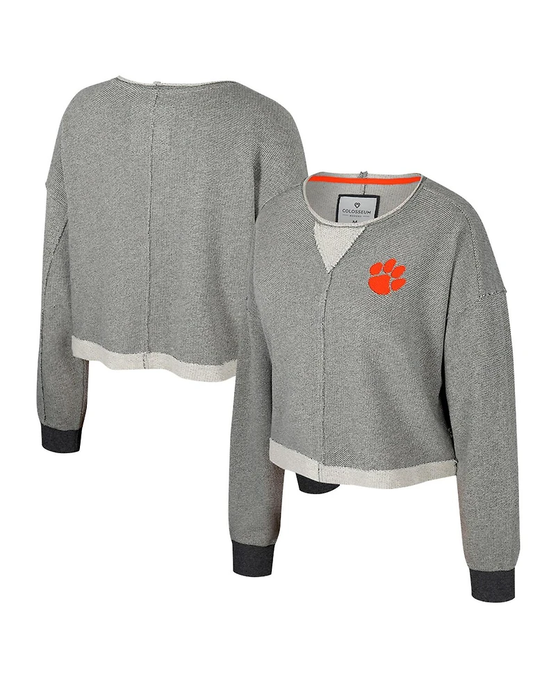 Colosseum Women's Charcoal Clemson Tigers Magnum Scoop Neck Cropped Pullover Sweatshirt
