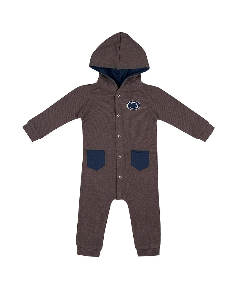 Colosseum Baby Boys and Girls Charcoal Penn State Nittany Lions Zando-Zan Waffle Full-Snap Hooded Romper