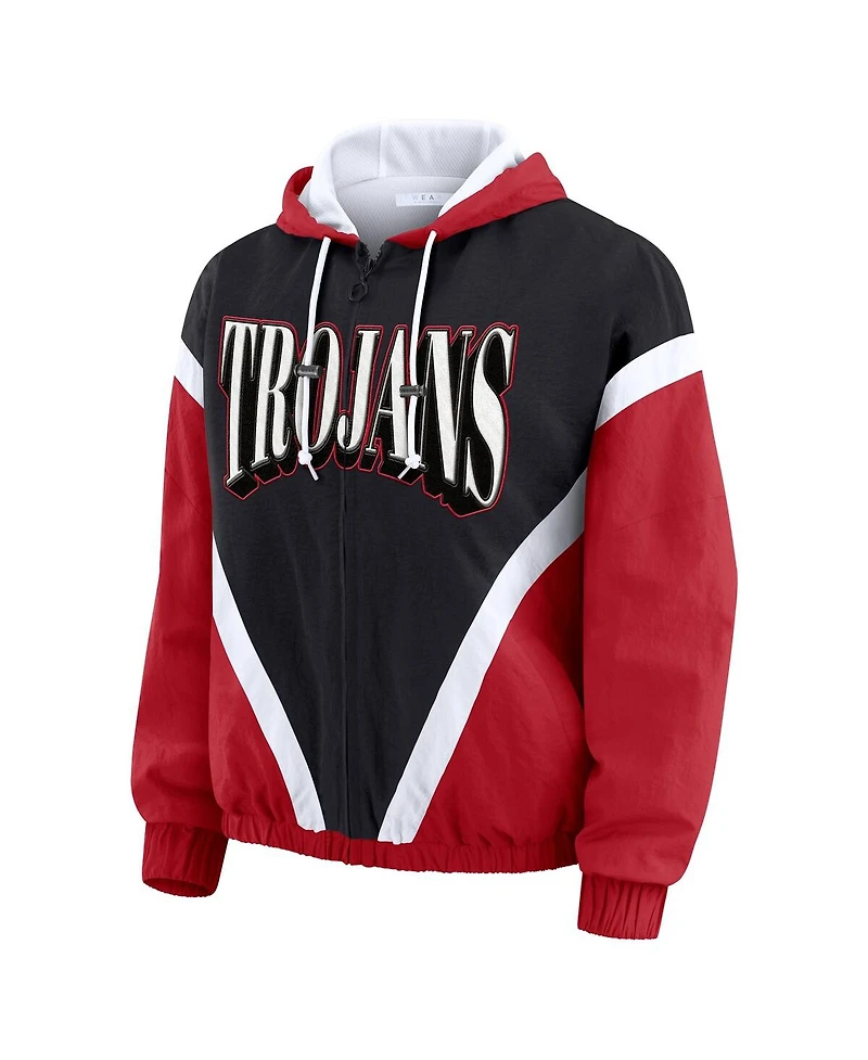 Wear by Erin Andrews Women's Cardinal/Black Usc Trojans Color Block Full-Zip Windbreaker Jacket