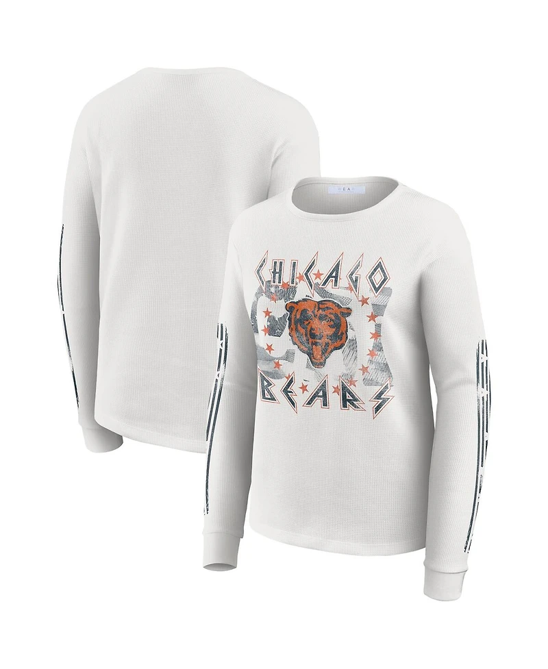 Wear by Erin Andrews Women's White Chicago Bears Graphic Waffle Long-Sleeve T-Shirt