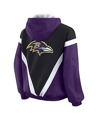 Wear by Erin Andrews Women's Purple/Black Baltimore Ravens Retro Crinkle Full-Zip Hoodie Windbreaker