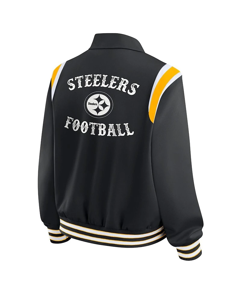 Wear by Erin Andrews Women's Black Pittsburgh Steelers Varsity Lightweight Full-Snap Jacket