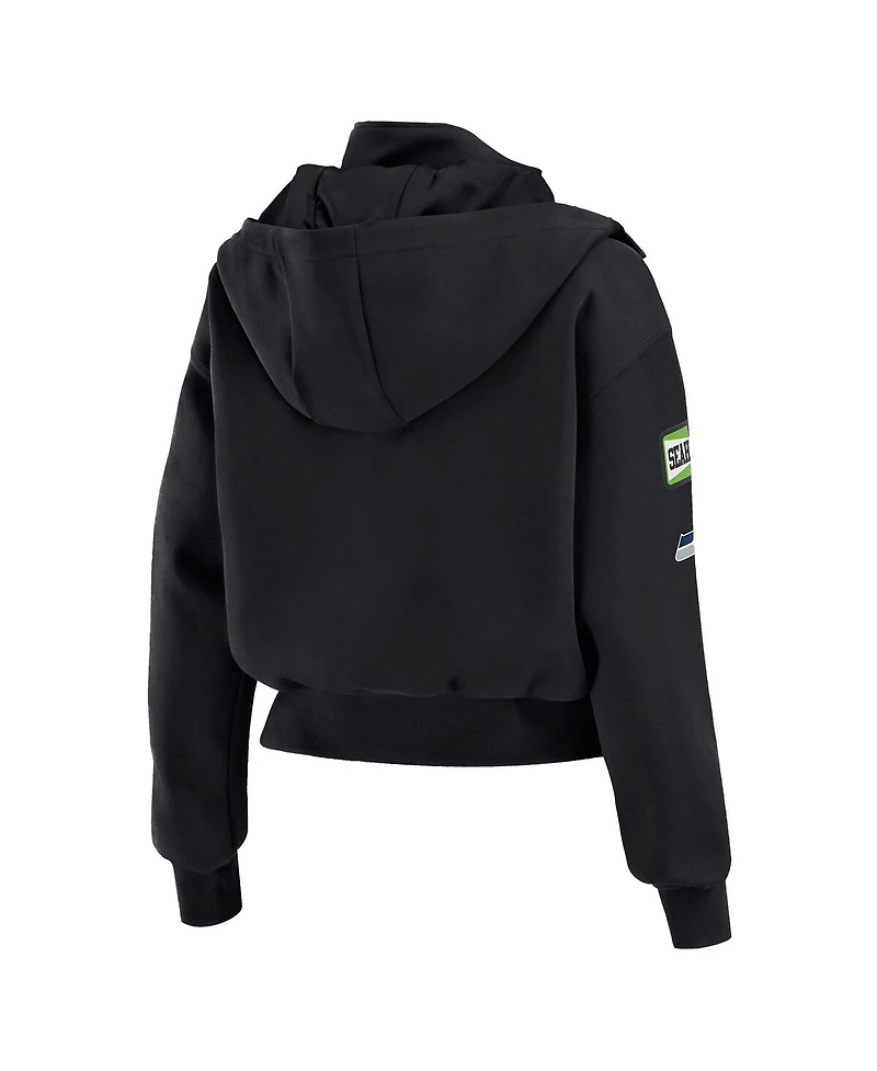 Wear by Erin Andrews Women's Black Seattle Seahawks Patch Pocket Bomber Jacket