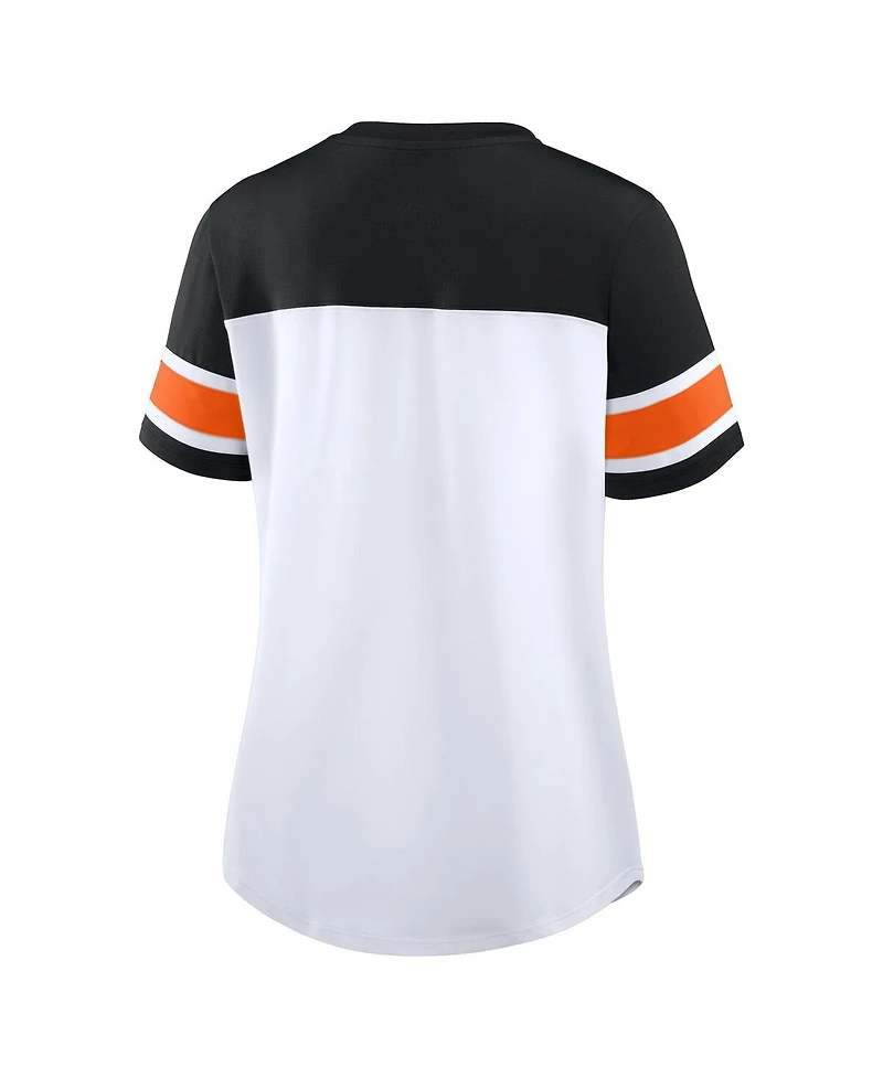 Fanatics Women's White/Black Cincinnati Bengals Athena Rhinestone Lace-Up V-Neck T-Shirt
