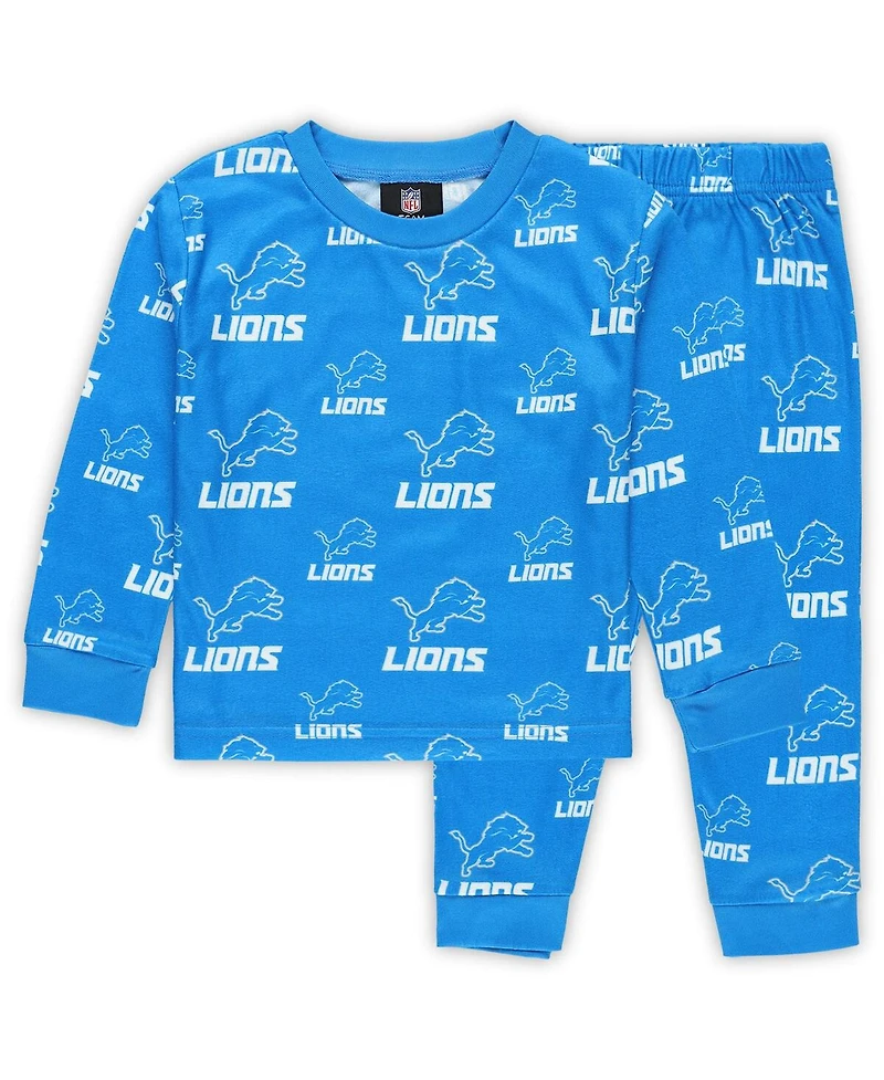 Outerstuff Toddler Blue Detroit Lions All-Over-Print Long Sleeve T-Shirt and Pants Sleep Set