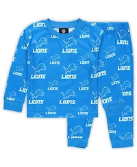 Outerstuff Toddler Blue Detroit Lions All-Over-Print Long Sleeve T-Shirt and Pants Sleep Set