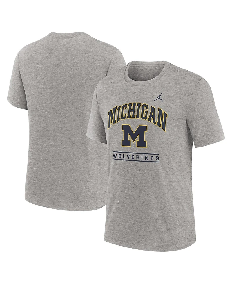 Jordan Men's Heather Gray Michigan Wolverines Arch Over Logo Tri-Blend T-Shirt