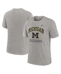 Jordan Men's Heather Gray Michigan Wolverines Arch Over Logo Tri-Blend T-Shirt