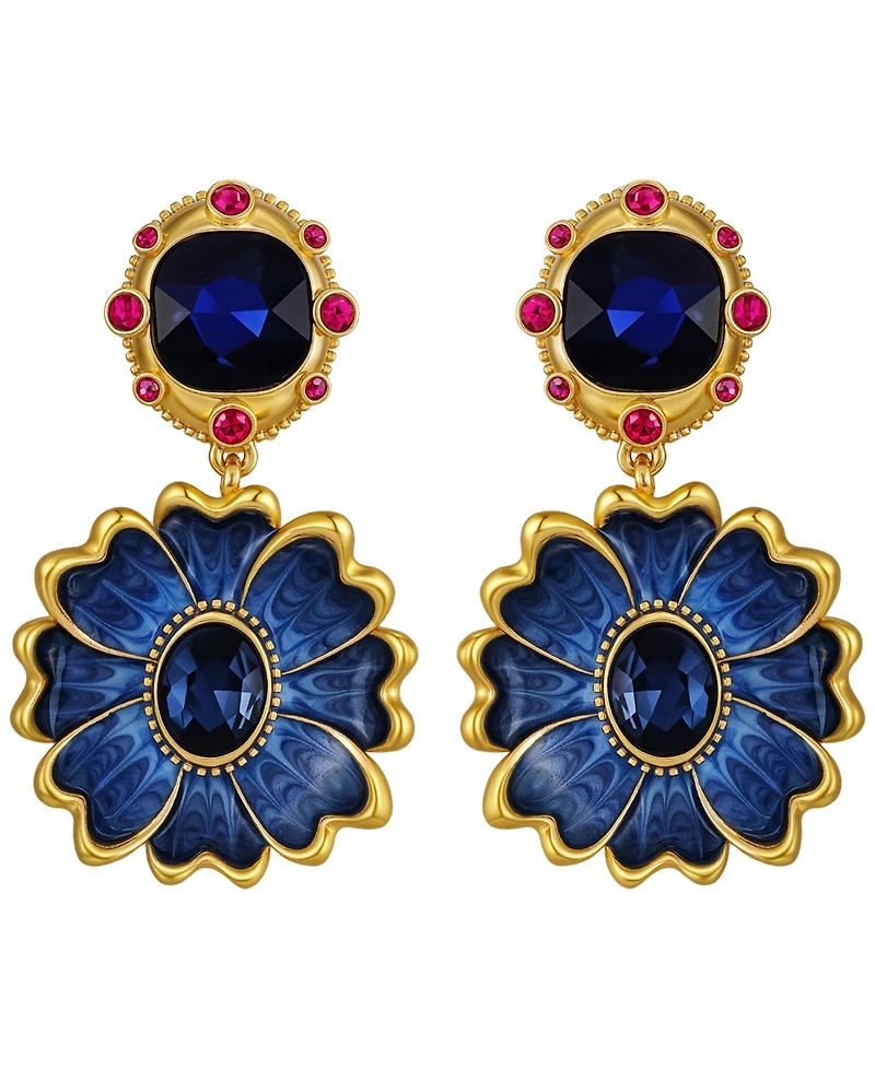 Guess Glass Stone Gold-Tone Floral Clip-On Drop Earrings
