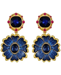 Guess Glass Stone Gold-Tone Floral Clip-On Drop Earrings