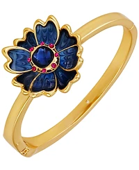Guess Glass Stone Gold-Tone Floral Hinged Bangle Bracelet