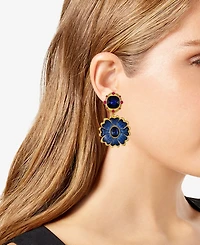 Guess Glass Stone Gold-Tone Floral Clip-On Drop Earrings