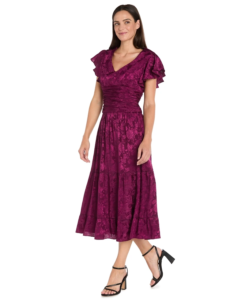 R & M Richards Petite Ruched Waist Midi Dress