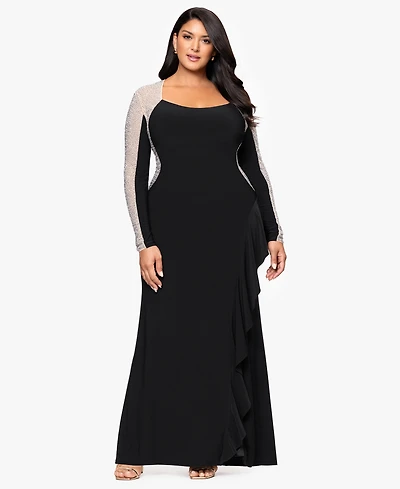 Xscape Plus Beaded Square Neck Maxi Dress