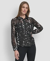 Dkny Women's Crinkle Detail Collared Shirt