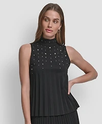 Dkny Women's Studded Mock Neck Top