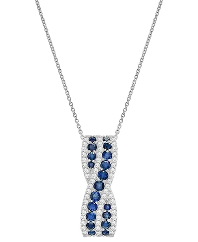 Macy's Lab Grown Blue Sapphire (3/4 ct. t.w.) and White Sapphire (1/3 ct. t.w.) Twist Pendant in Sterling Silver