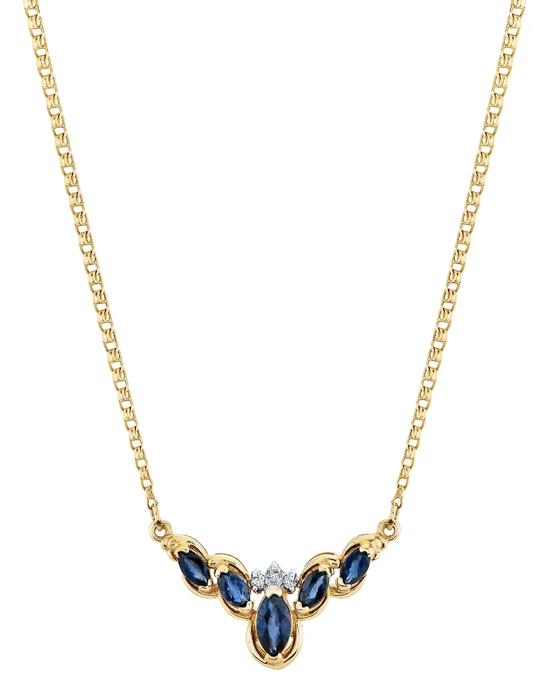 Macy's Marquise Shape Sapphire Pendant with Chain (7/8 ct. t.w.) in 14k Yellow Gold