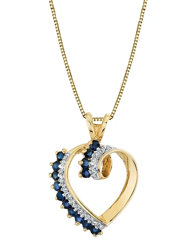 Macy's Sapphire Heart Pendant with Chain (7/8 ct. t.w.) in 14k Yellow Gold