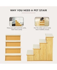 PawHut 4-Step Wooden Pet Stair Pet Steps with Soft Short Plush Cushion
