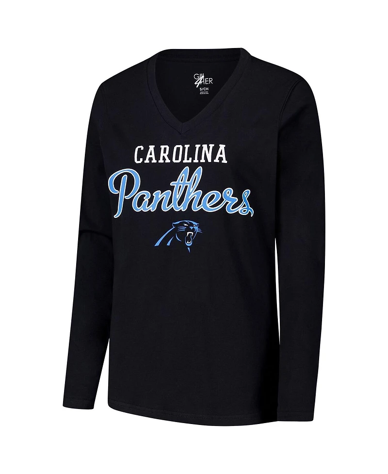 G-iii 4Her by Carl Banks Women's Black Carolina Panthers Post Season Long Sleeve V-Neck T-Shirt