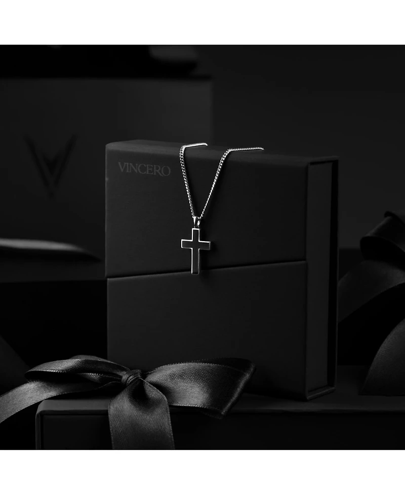 Vincero Men's Stone Cross Pendant Black Onyx 925 Sterling Silver, Large