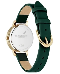 Olivia Burton Women's Illustrated Floral Green Calfskin Leather Strap Watch, 30mm