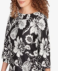 Ruby Rd. Petite Floral Geo Border Knit Top