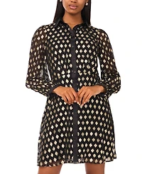 Msk Petite Collar Neck Long Sleeve Shirt Dress