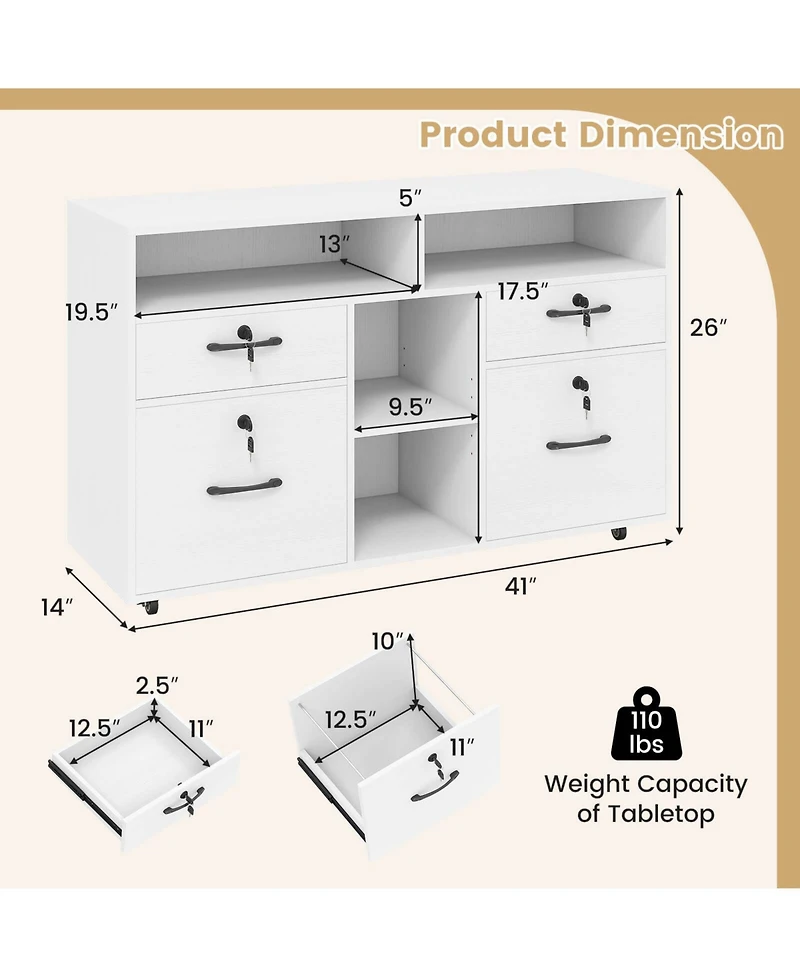 Costway File Cabinet with Lock 4 Drawers Fits Files A4/Letter Size Adjustable Shelf
