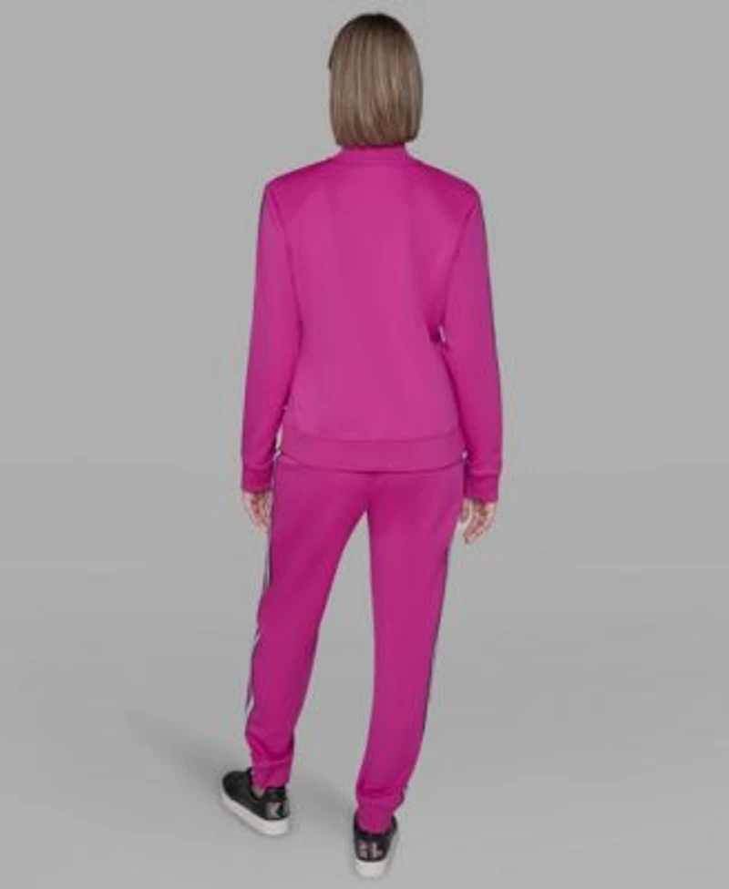 Karl Lagerfeld Paris Womens Logo Tape Jogger Zip Up Jacket