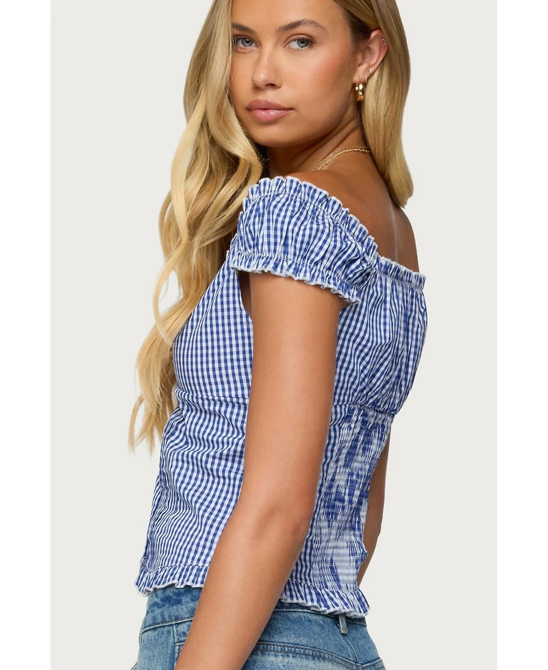 Edikted Women's Dorothie Gingham Button Up Top