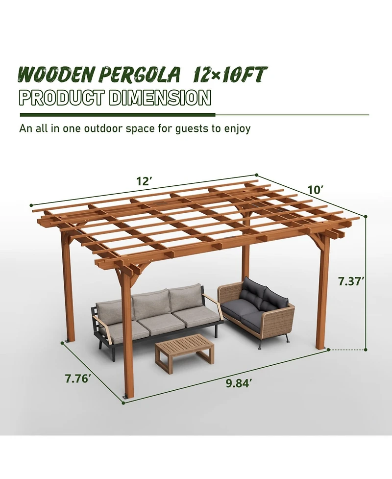 Streamdale Furniture 12x10 Wood Pergola - Garden Patio Deck