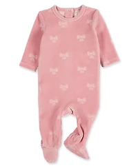 MeMoi Baby and Toddler Girls "Velvet Bow" Cotton Rich Velour Footie