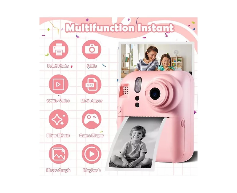 Kids Instant Print Camera with 32GB Card & 4 Rolls Paper, Dual-Lens 1080P Video Camera for Boys & Girls