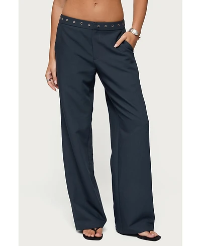 Edikted Womens Ayve Eyelet Waist Straight Leg Pants