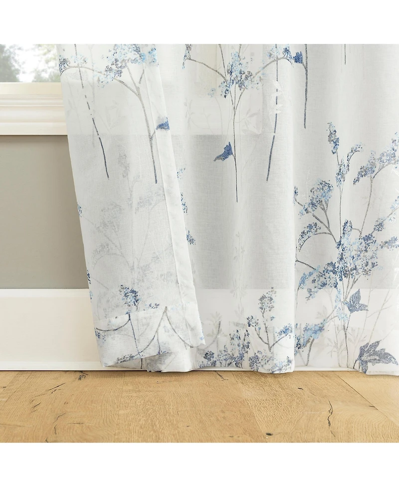 Maeve Botanical Print Sheer Rod Pocket Curtain Panel