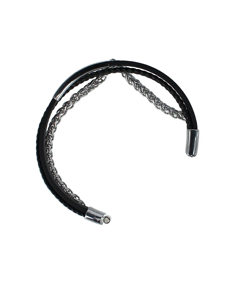 Trafalgar Loose Fit Zaid Metal and Leather Triple Strand Secure Clasp Bracelet