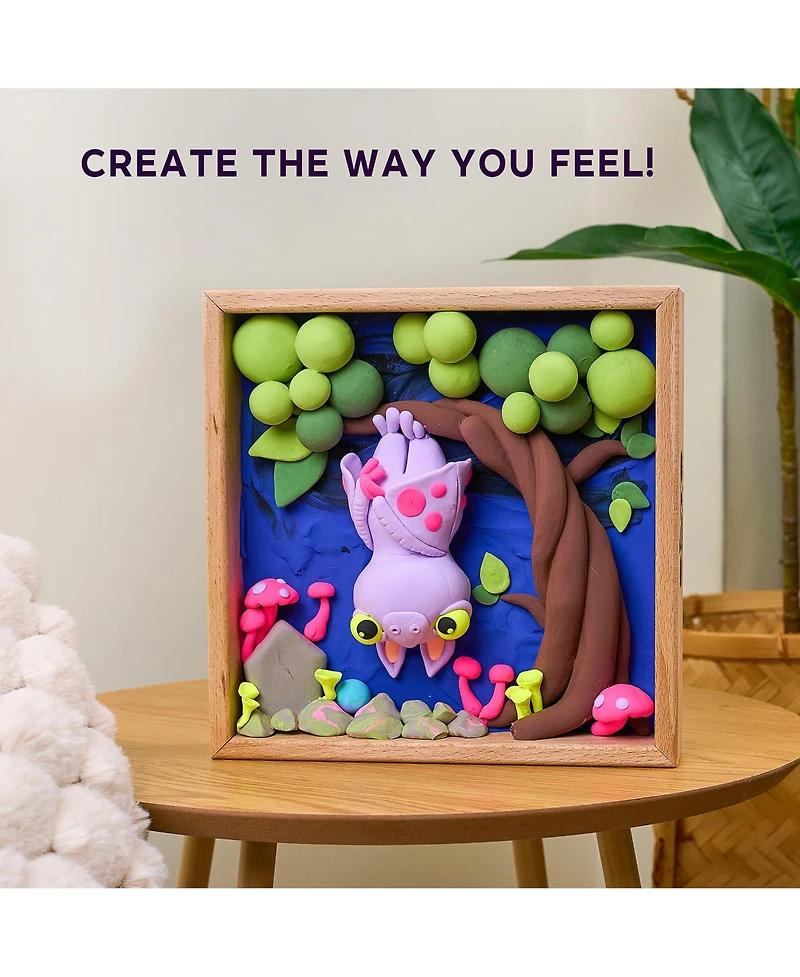Okto Little Worlds - Bat - Foam Air-Dry Clay Wooden Art Kit (8.3 Square)