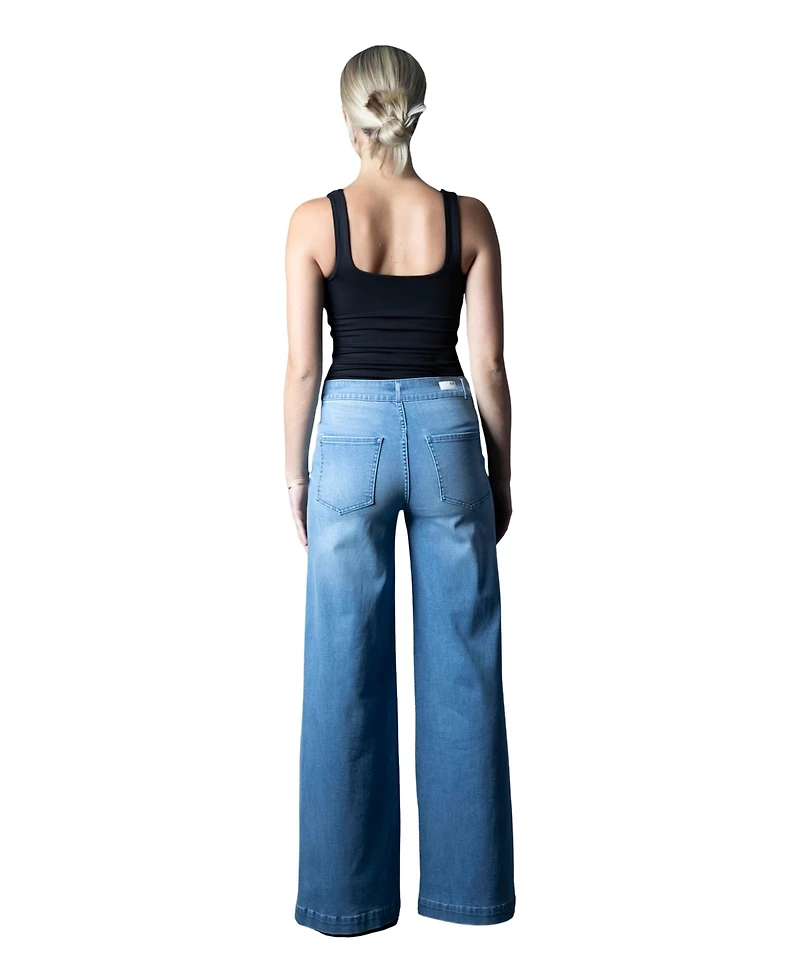 Blue Revival Women's Mid-Rise Wide-Leg Sailor-Button Jeans