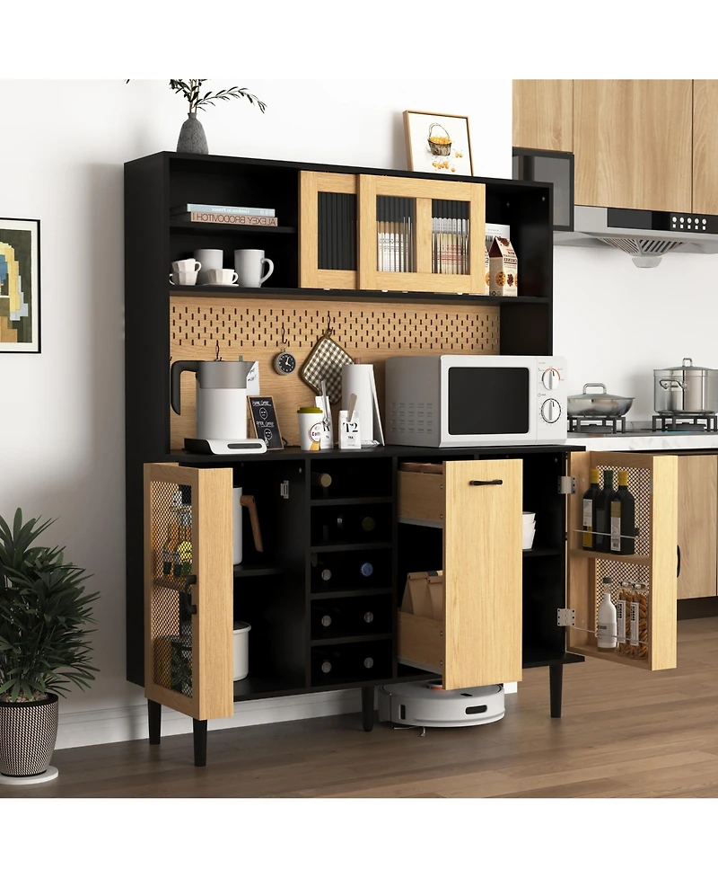 Casainc Buffet Sideboard Cabinet with Storage Door, Power Outlet and Wine Rack