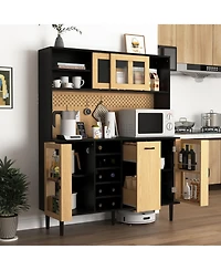 Casainc Buffet Sideboard Cabinet with Storage Door, Power Outlet and Wine Rack