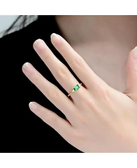 Rachel Glauber 14K Gold Plated with Green & Clear Cubic Zirconia Three Stone Ring