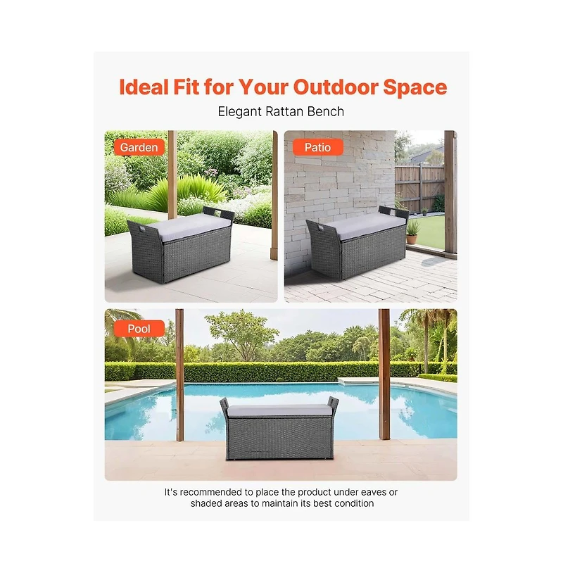 Slickblue Outdoor Storage Bench Pe Rattan 40Gal Waterproof Deck Box with Seating