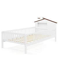 Gymax Twin Kids Bed Solid Wood Platform w/ Under-bed Storage & Cube